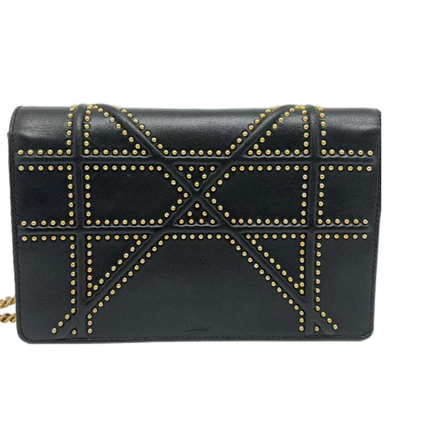Dior Black Calfskin Studded Diorama Wallet on Chain