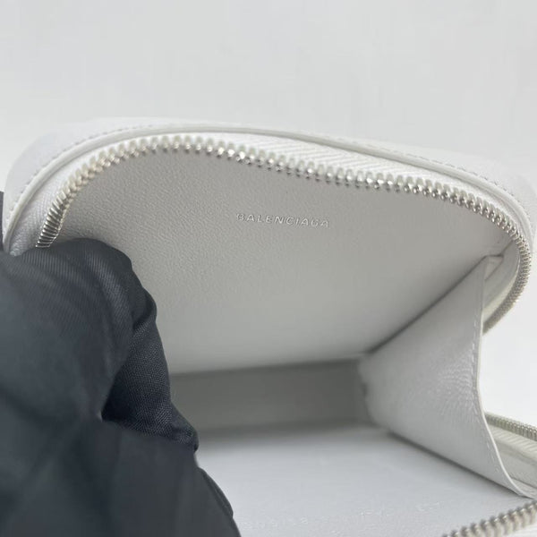 BALENCIAGA Cash Phone And Card Holder Shoulder Bag Leather White