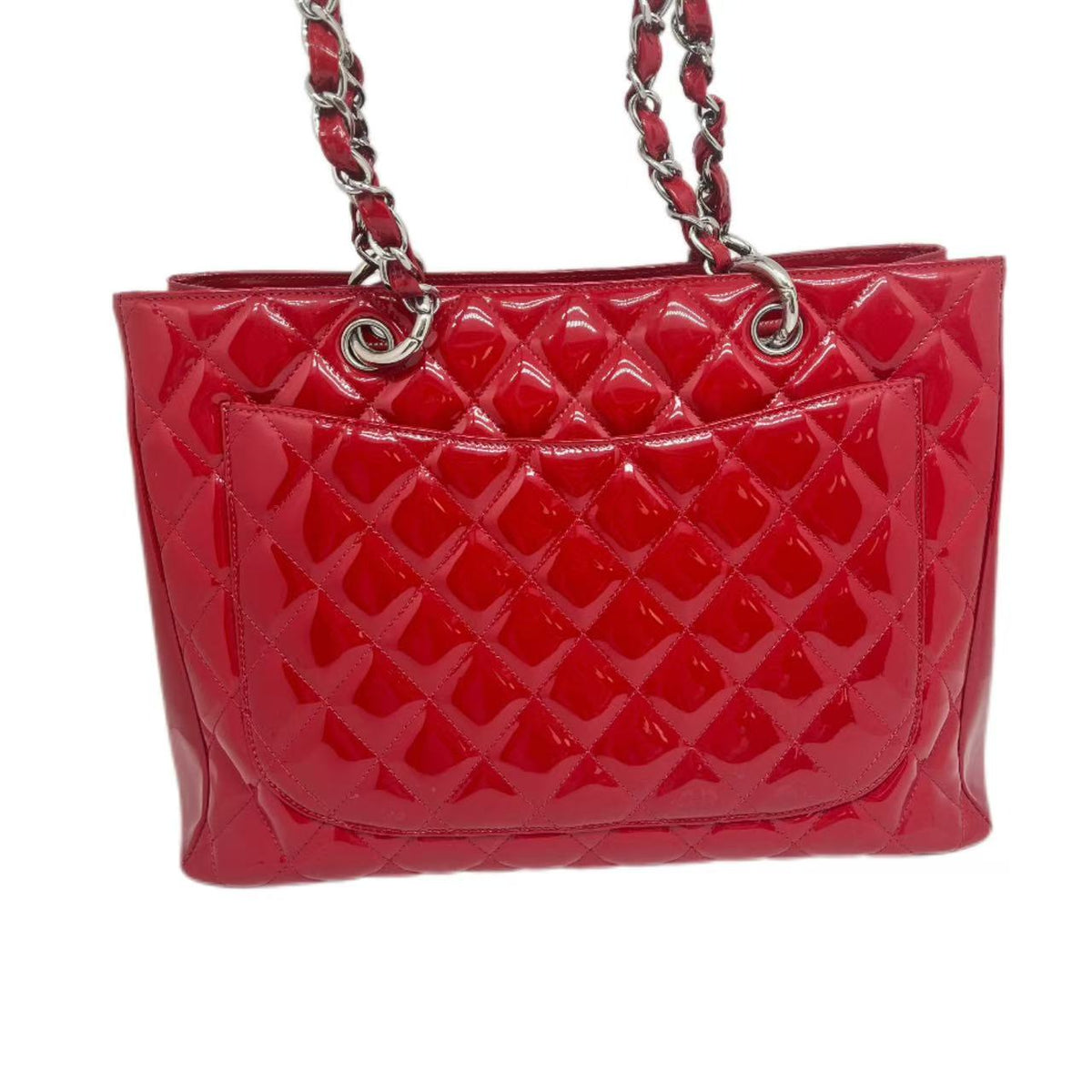 Chanel Red Quilted Patent Leather Grand Shopping Tote Bag