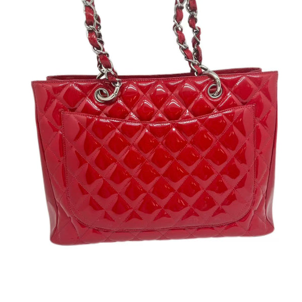 Chanel Red Quilted Patent Leather Grand Shopping Tote Bag