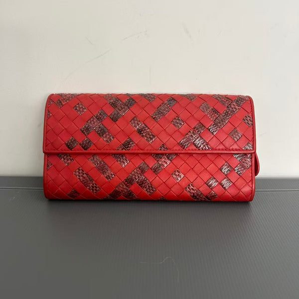 Bottega Veneta Wallet Long Round Zip Red Leather
