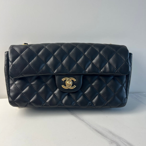 Chanel Black Lambskin Quilted Rectangular CC