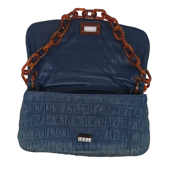 Prada Shoulder Flap Bag in Dark Blue Avio Denim Gaufre