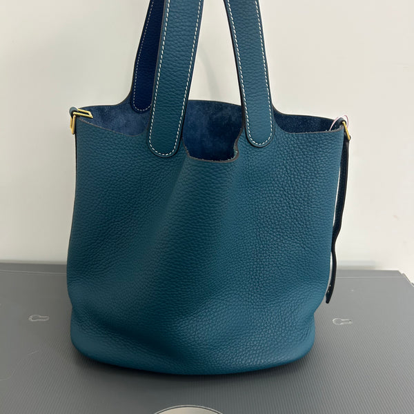 Hermès Vintage Clemence Picotin Blue Handle Bag