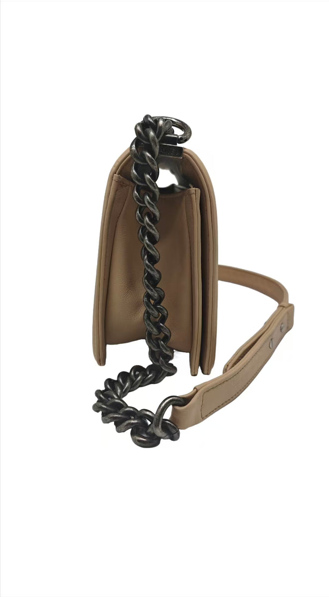 Chanel Beige Leather Stitch Boy Bag