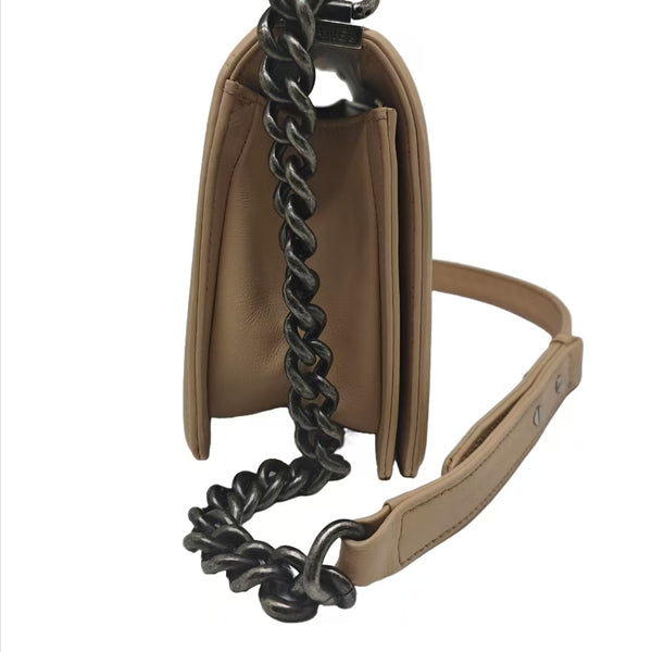 Chanel Beige Leather Stitch Boy Bag