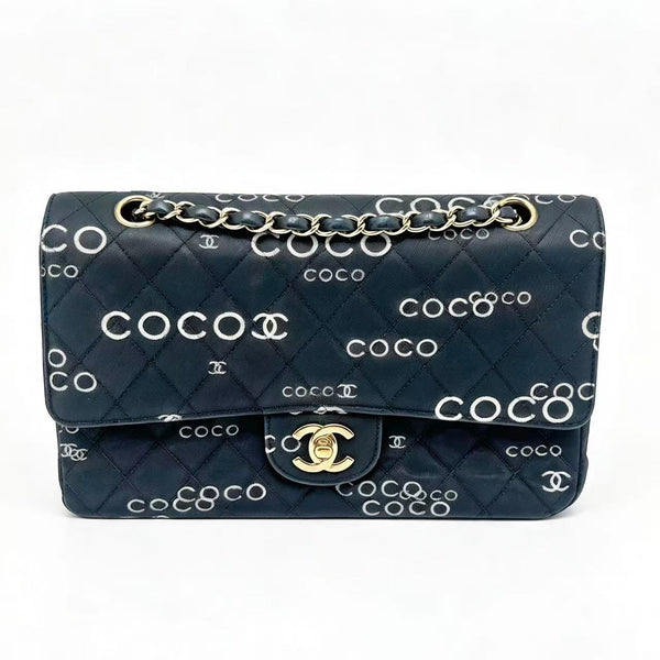 Chanel Black Canvas COCO  Classic Double Flap Shoulder Bag