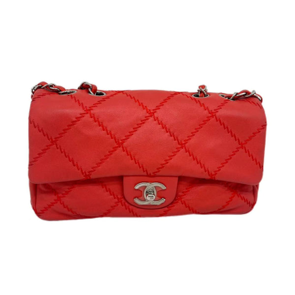 Chanel Red Quilted Lambskin Leather Flap Bag