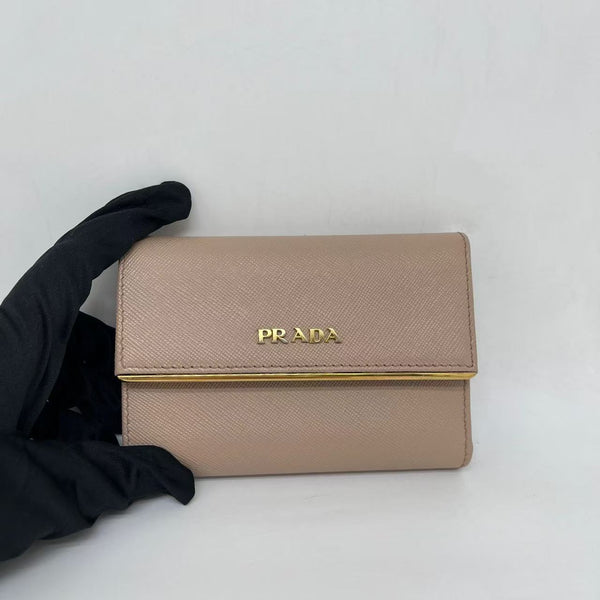 Prada Beige Saffiano Leather Compact Wallet
