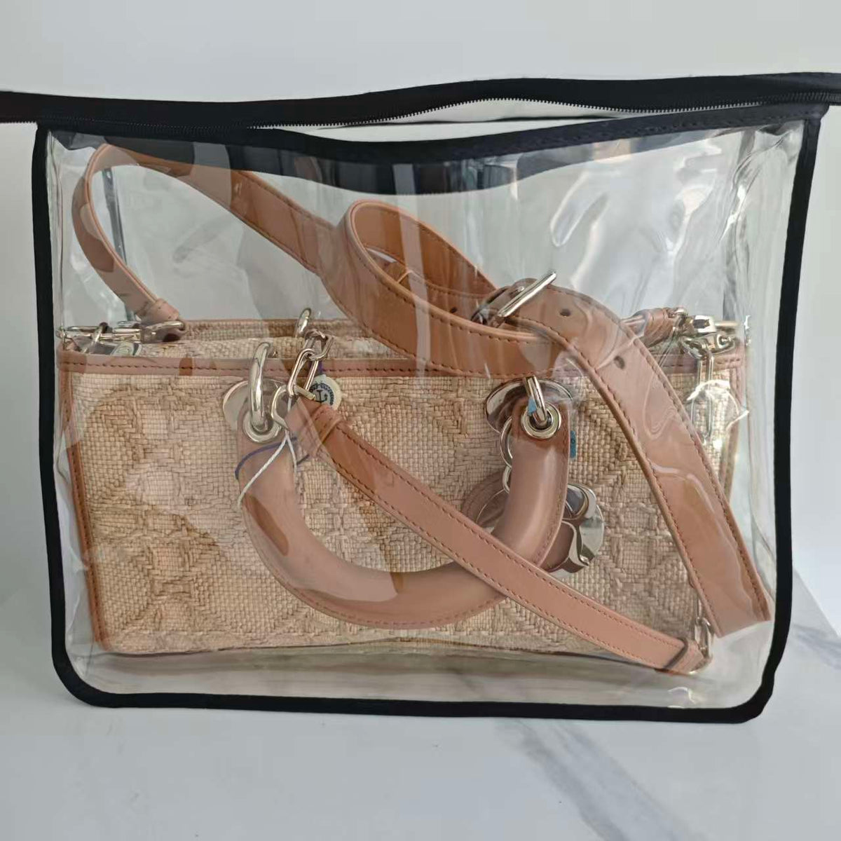 Christian Dior Raffia Lady D-Joy Neutrals Handle Bag