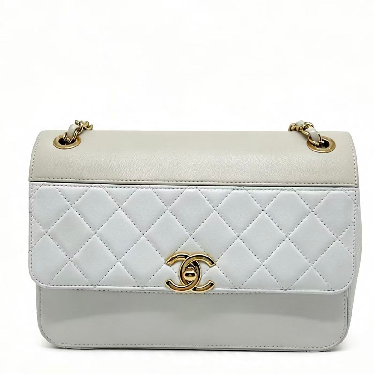 Chanel beige and  quilted leather shoulder flap bag