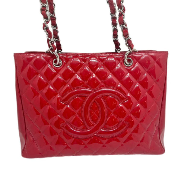 Chanel Red Quilted Patent Leather Grand Shopping Tote Bag
