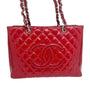 Chanel Red Quilted Patent Leather Grand Shopping Tote Bag