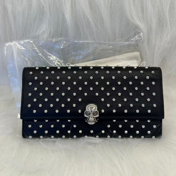Alexander McQueen Black Leather Studded Skull French Wallet