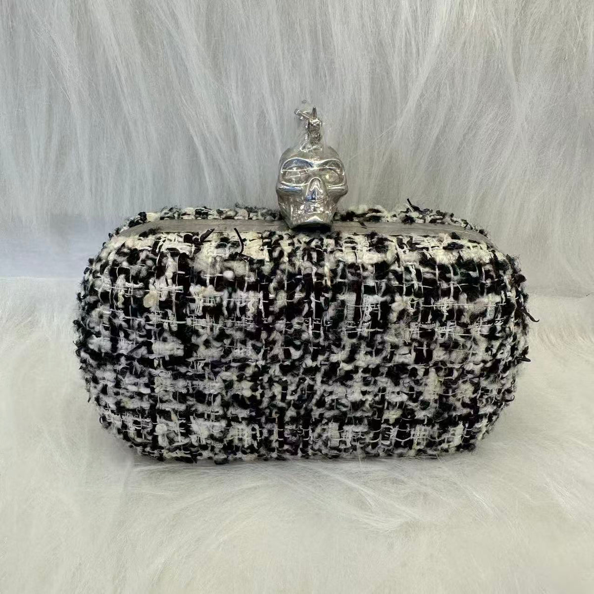 Alexander McQueen Zippy Tweed Skull Box Black/White