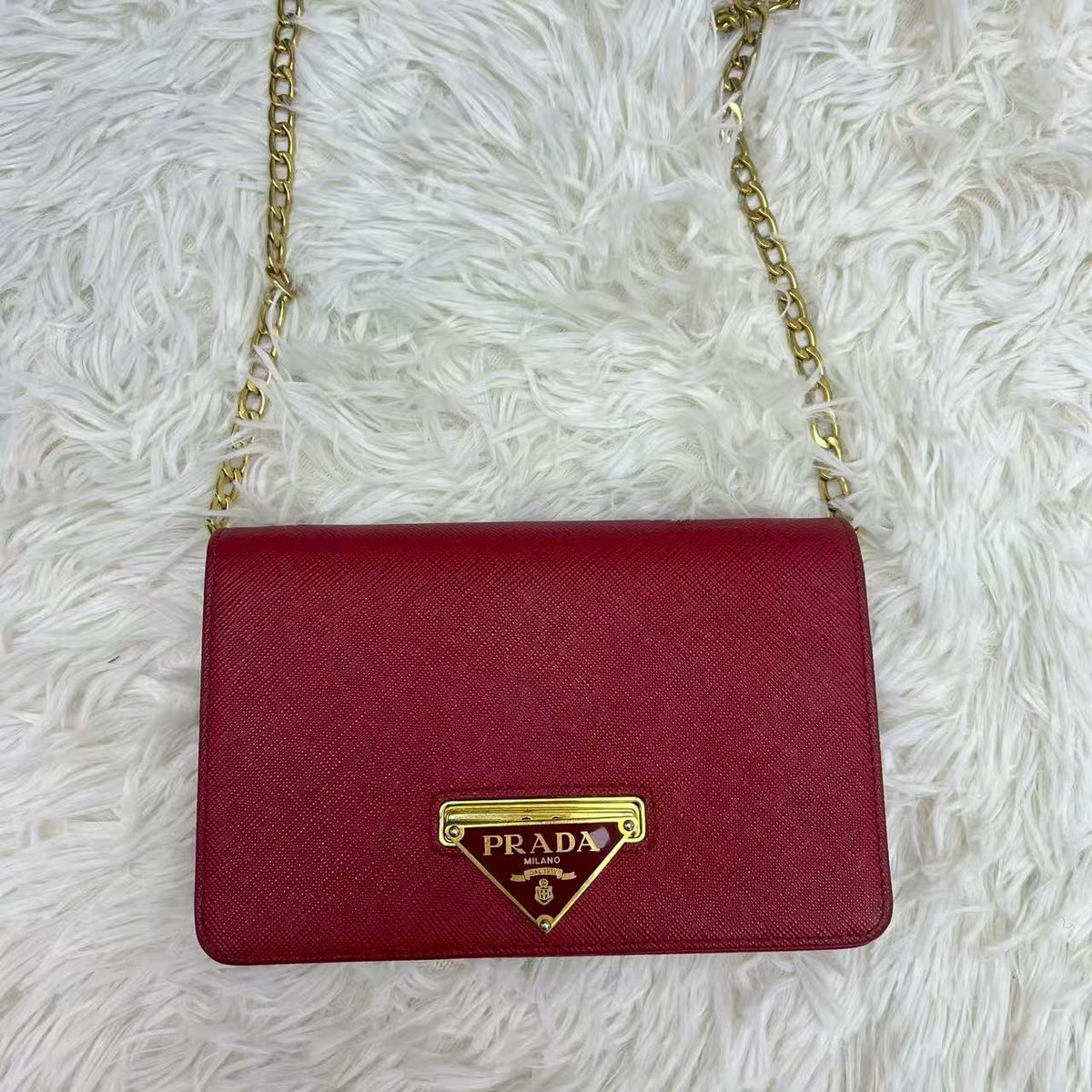 Red Prada Cross Body Bag With Mirror