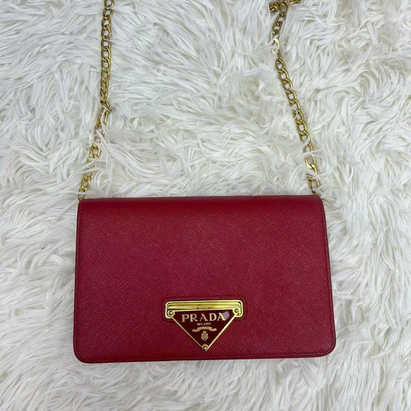Red Prada Cross Body Bag With Mirror