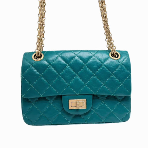 Chanel Metallic Teal Green Quilted Leather Classic Flap Bag
