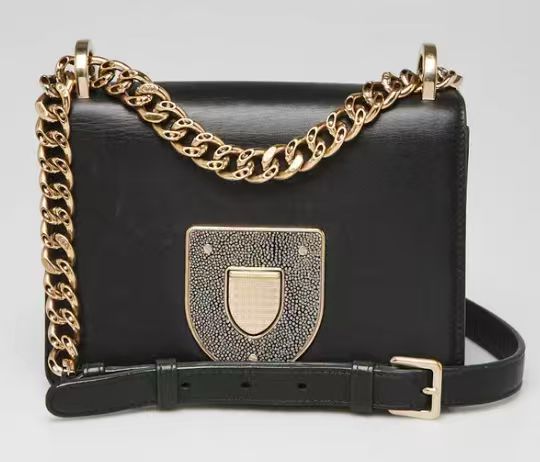 CHRISTIAN DIOR Black Calfskin Leather Sequin Detail Diorama Club Bag