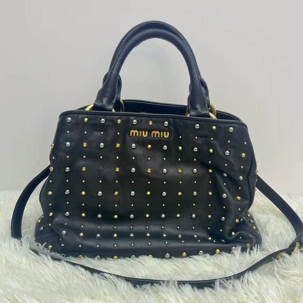 Miu Miu Black Leather Studded Bag