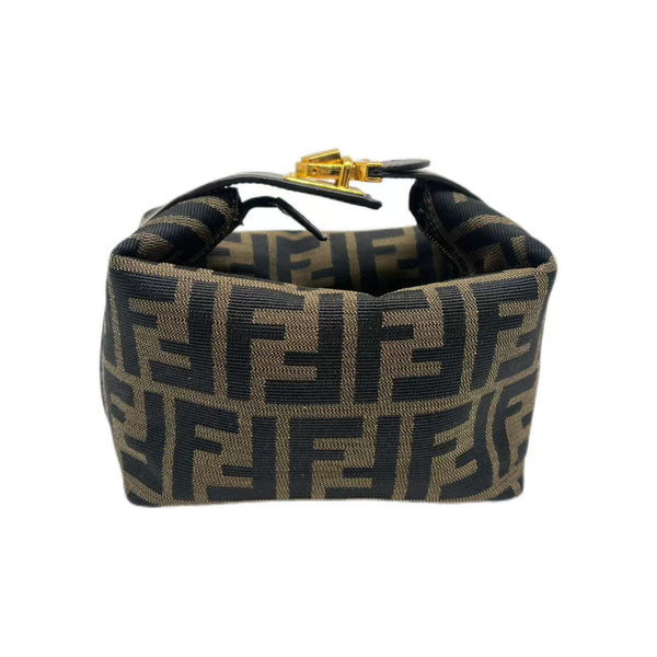 Fendi Zucca Canvas Vanity Cosmetic Pouch Brown Black