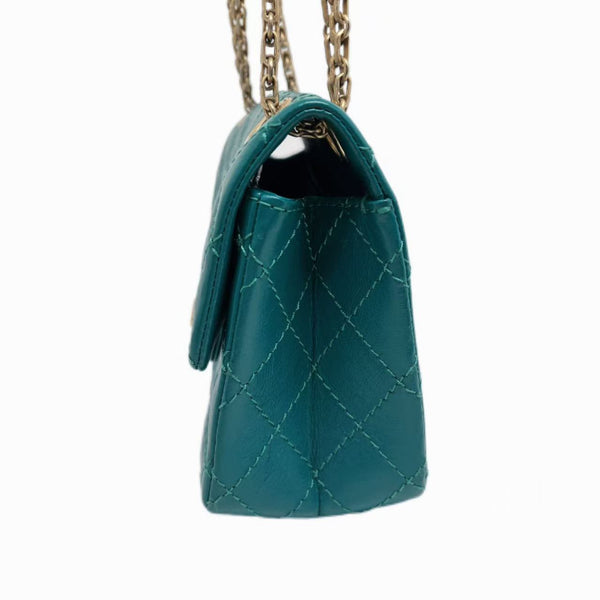 Chanel Metallic Teal Green Quilted Leather Classic Flap Bag