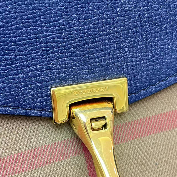 BURBERRY House Check Canvas Ink Blue Leather Small Macken Crossbody Bag