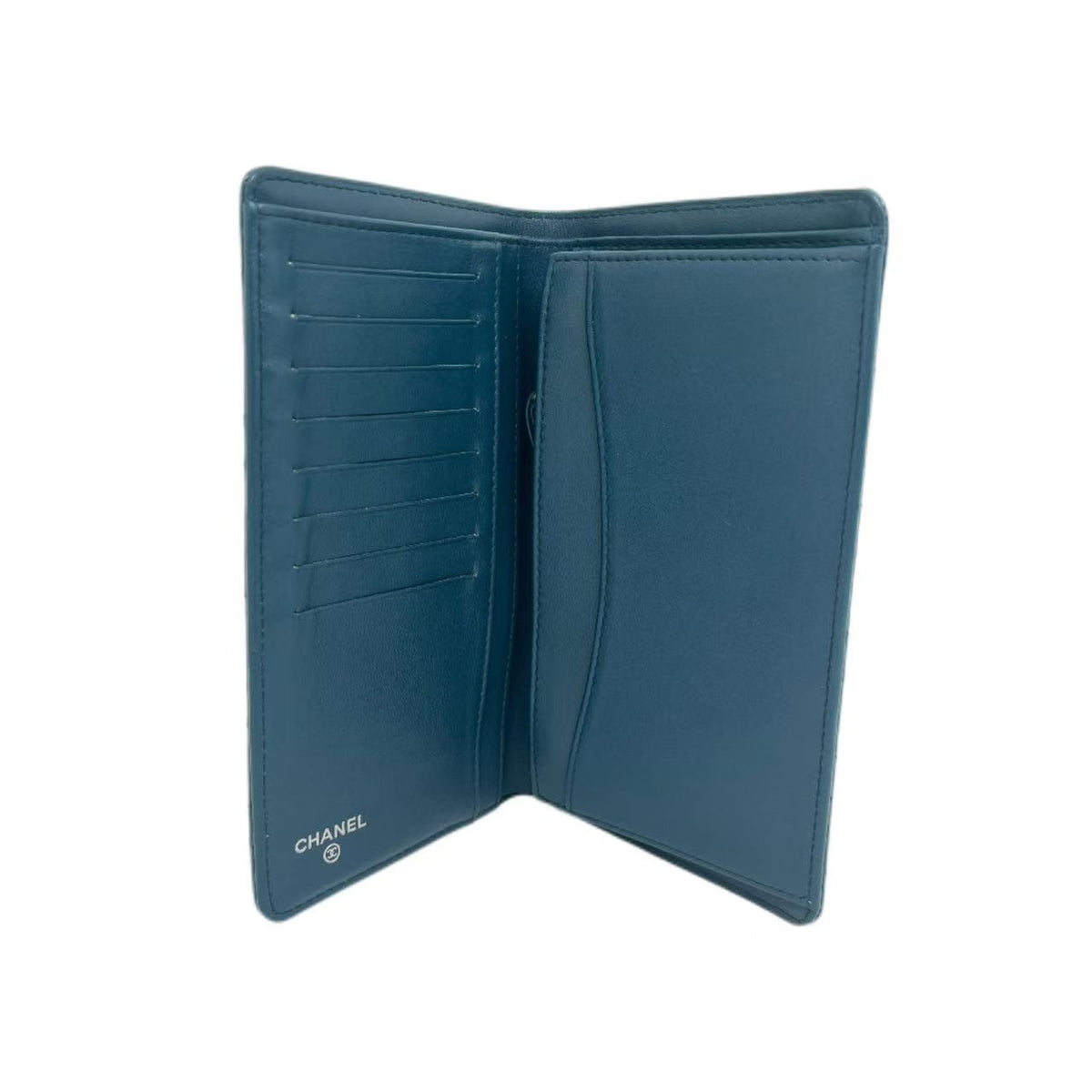 Chanel Teal Quilted Patent Leather L Yen Wallet
