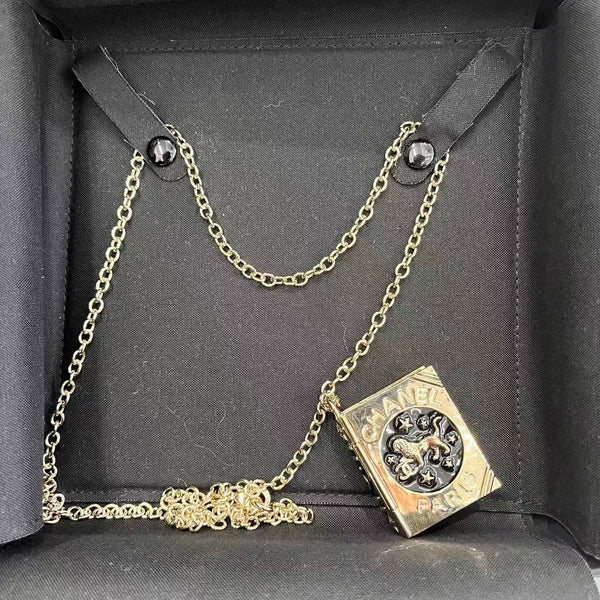 Chanel Metal CC Lion Book Locket Necklace