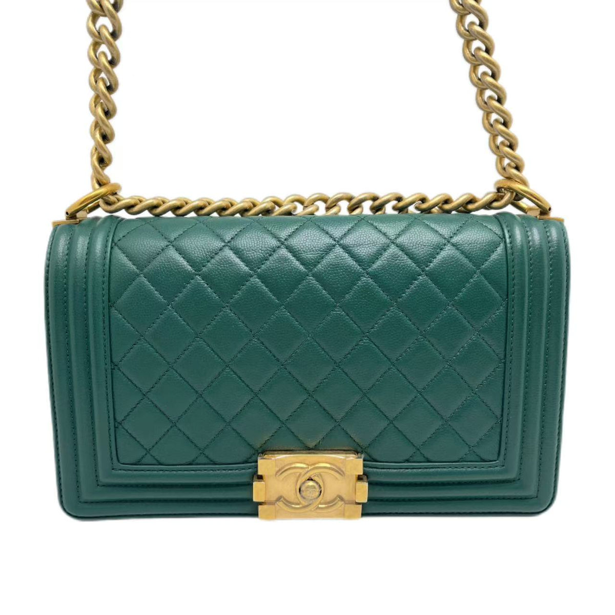 Chanel Dark Turquoise Caviar Quilted Boy Bag Medium Gold Hardware