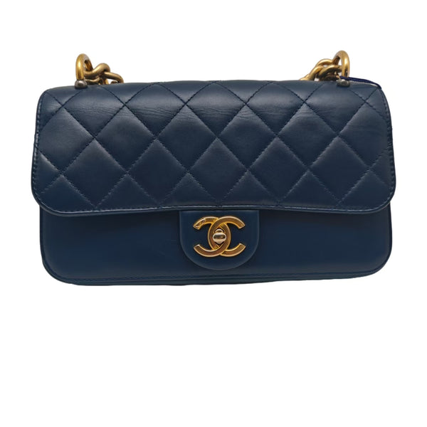 Blue Chanel CC Quilted Calfskin Ombre Flap Shoulder Bag