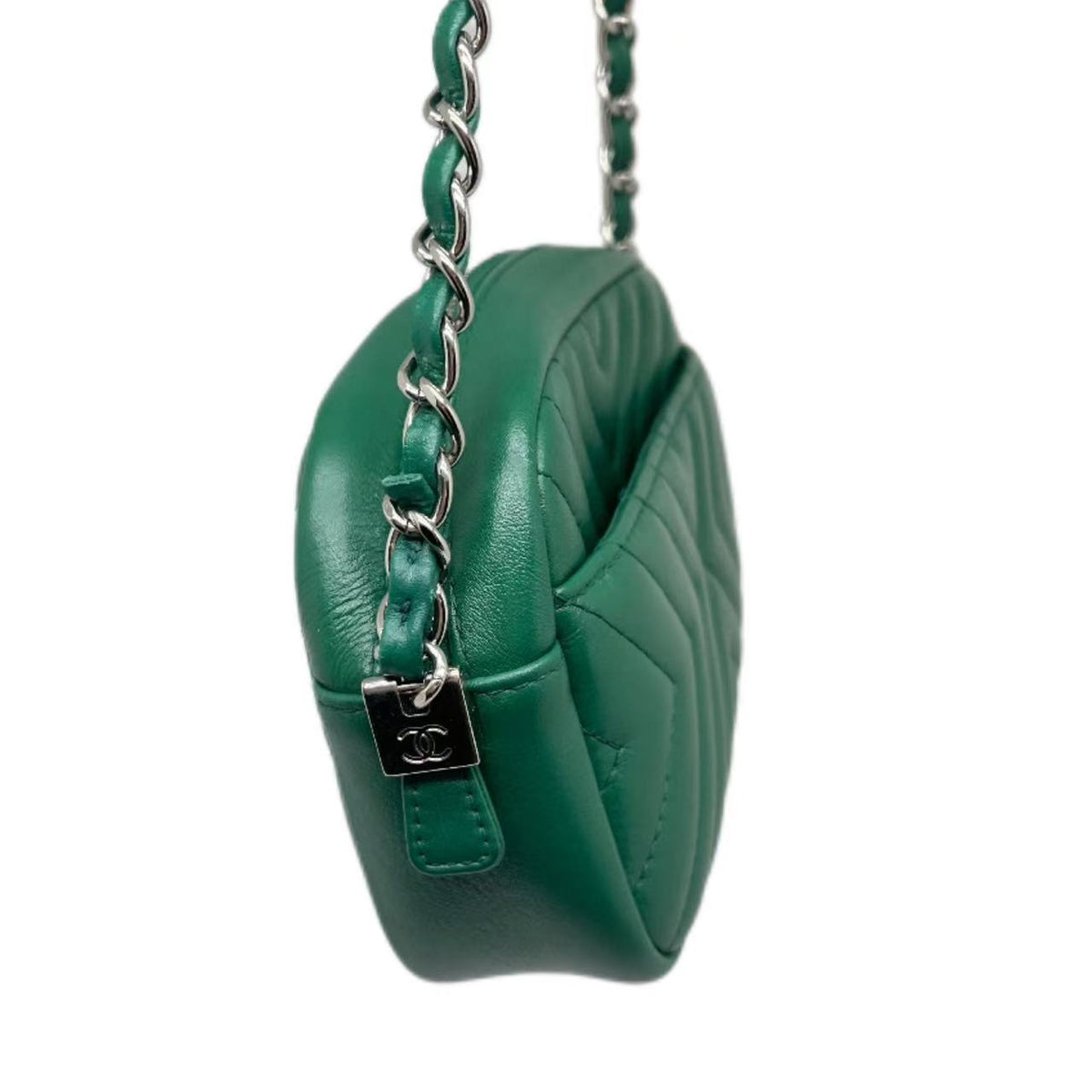 Chanel CC Tassel Bag Diagonal Chevron Calfskin Small