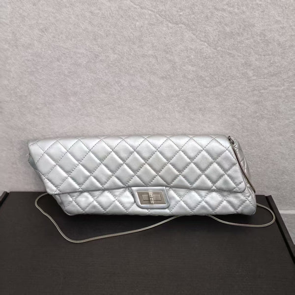Chanel Silver Quilted Leather Reissue Chain Cluth