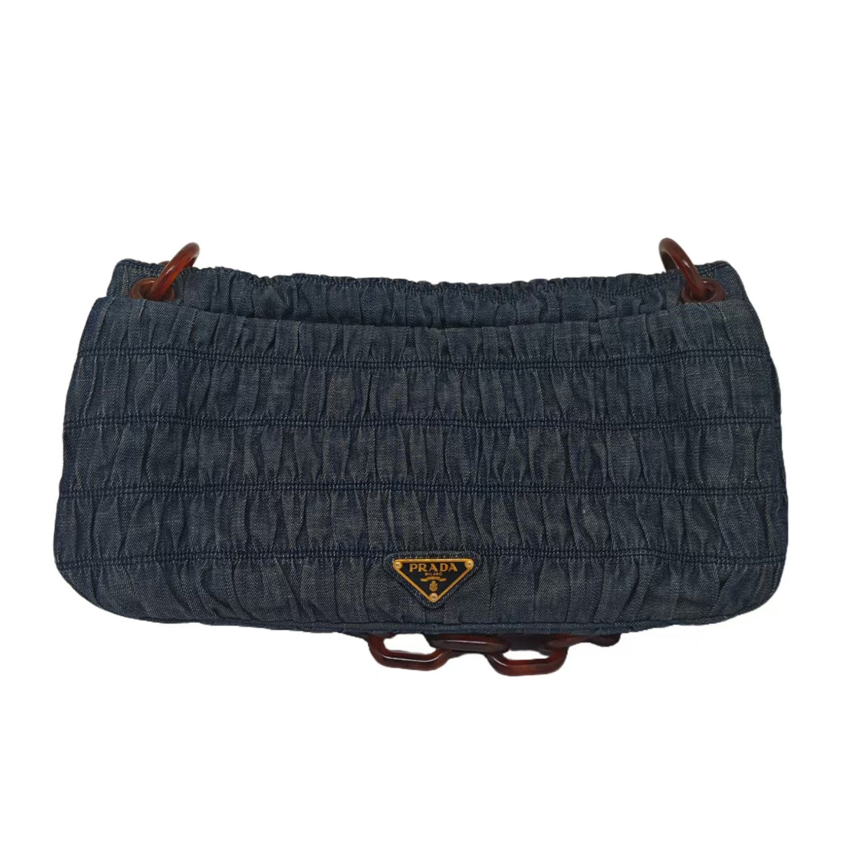Prada Shoulder Flap Bag in Dark Blue Avio Denim Gaufre