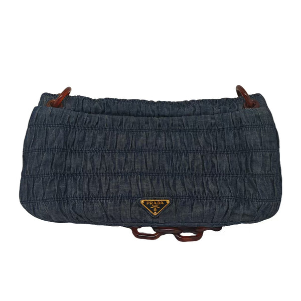 Prada Shoulder Flap Bag in Dark Blue Avio Denim Gaufre
