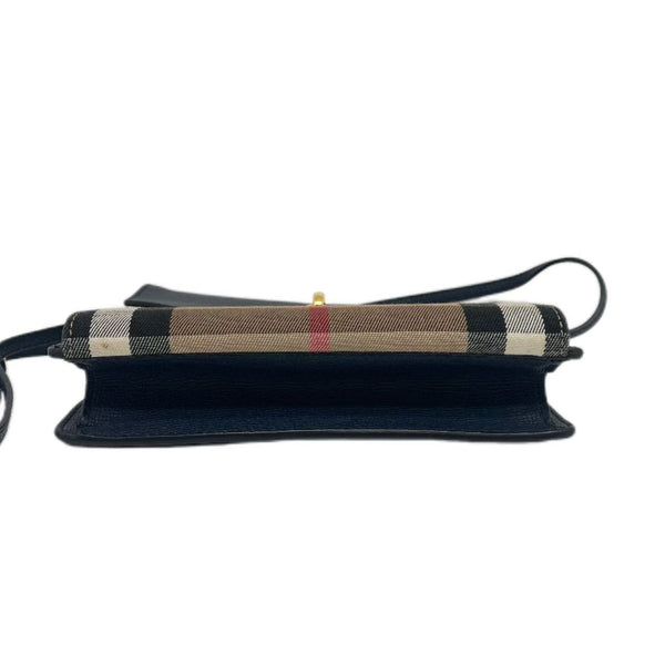 BURBERRY House Check Canvas Ink Blue Leather Small Macken Crossbody Bag