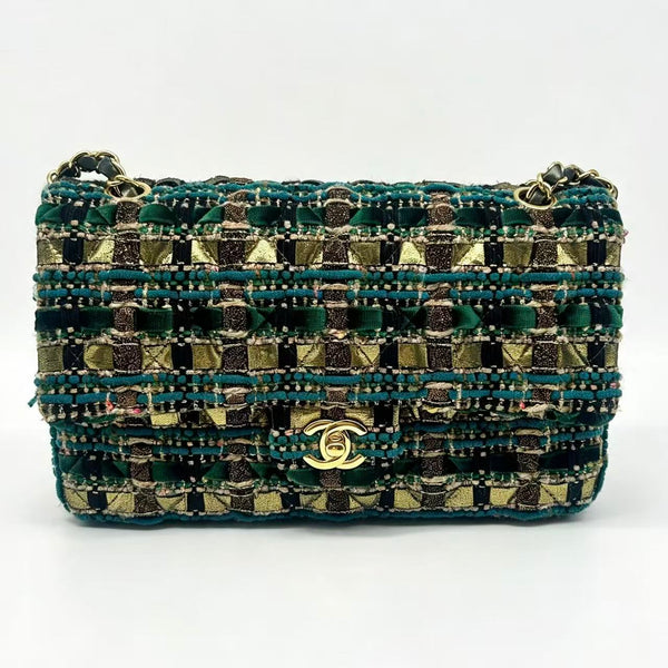 Chanel 19A Ancient Egypt Gold Green Tweed  Classic Double Flap Bag