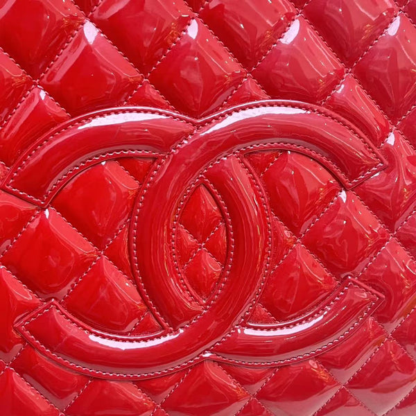 Chanel Red Quilted Patent Leather Grand Shopping Tote Bag