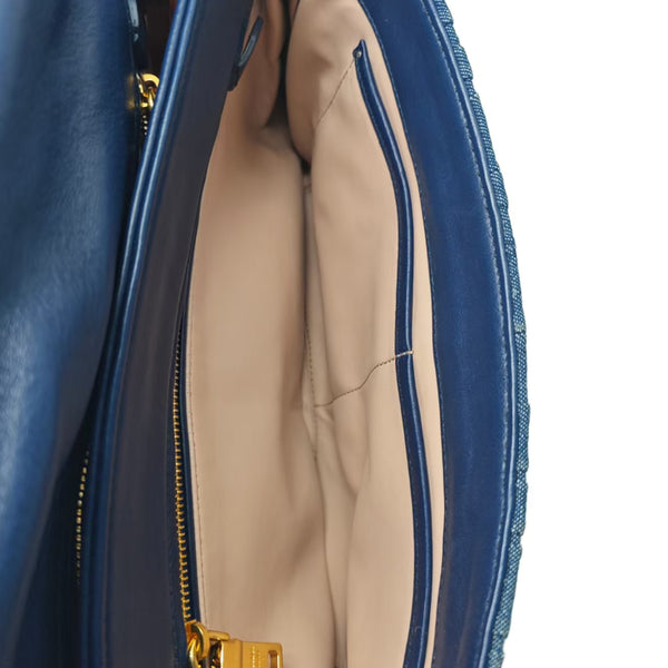 Prada Shoulder Flap Bag in Dark Blue Avio Denim Gaufre