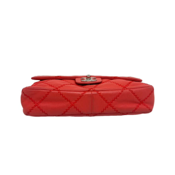 Chanel Red Quilted Lambskin Leather Flap Bag
