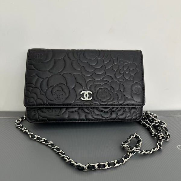 Chanel Camellia Woc Black Leather