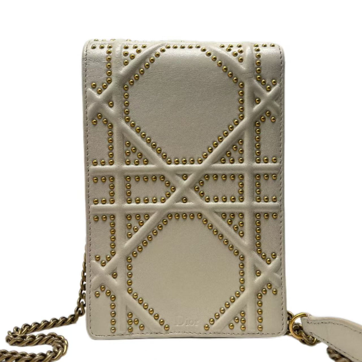Dior Off White Leather Studded Diorama Vertical Clutch