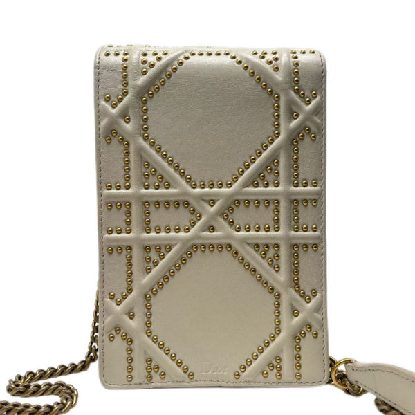 Dior Off White Leather Studded Diorama Vertical Clutch