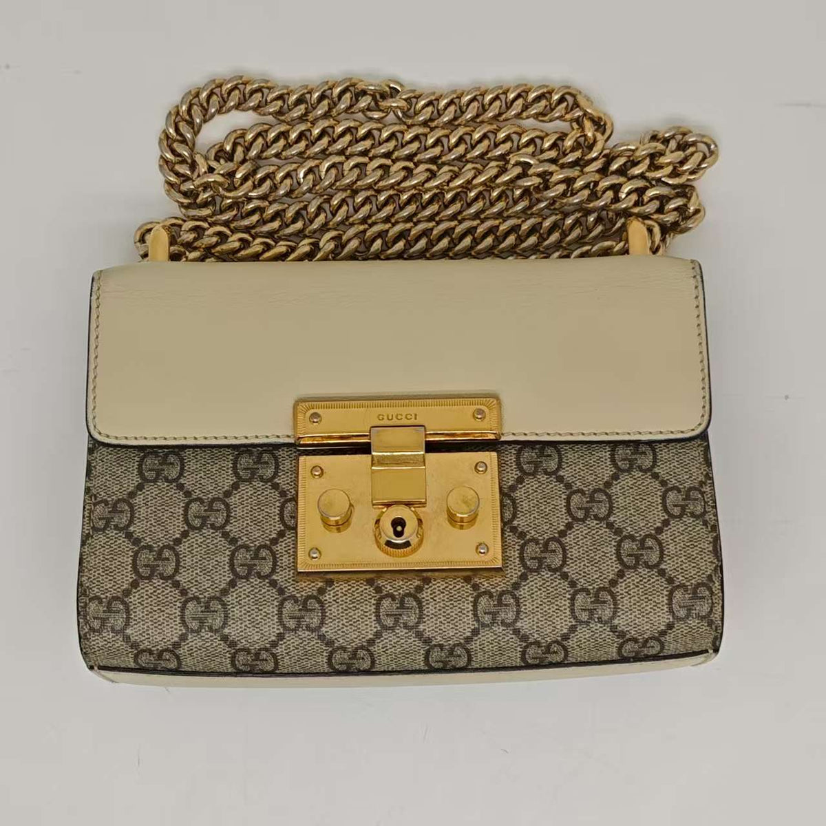 Gucci GG Supreme Padlock Shoulder Bag Brown Cream