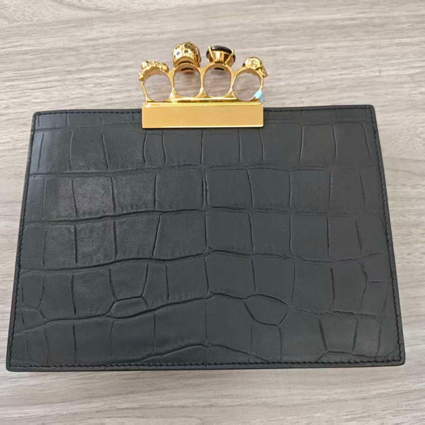 Alexander McQueen Black Crocodile Embossed Knuckle