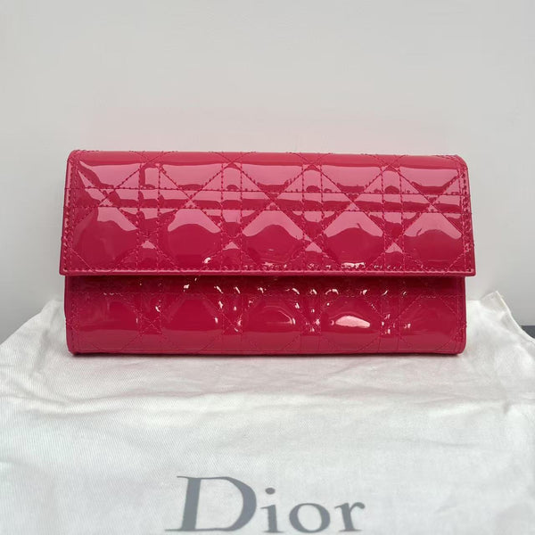Dior Cannage Patent Leather Wallet Pink
