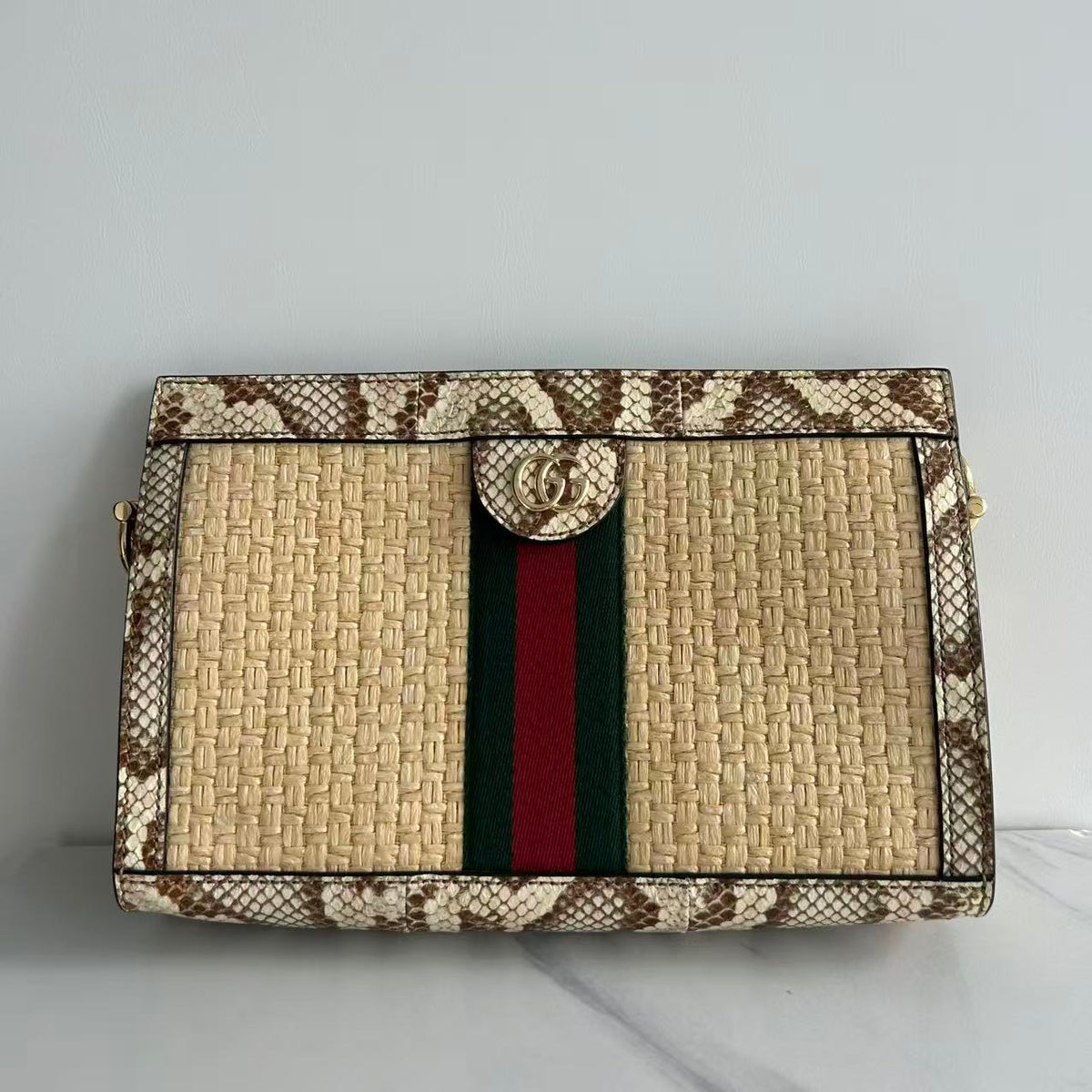 Gucci Ophidia Straw Small Shoulder Bag