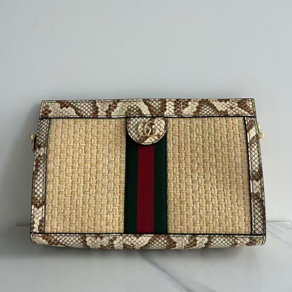 Gucci Ophidia Straw Small Shoulder Bag