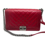 Chanel Red Pink Lambskin Leather Chevron Boy Bag