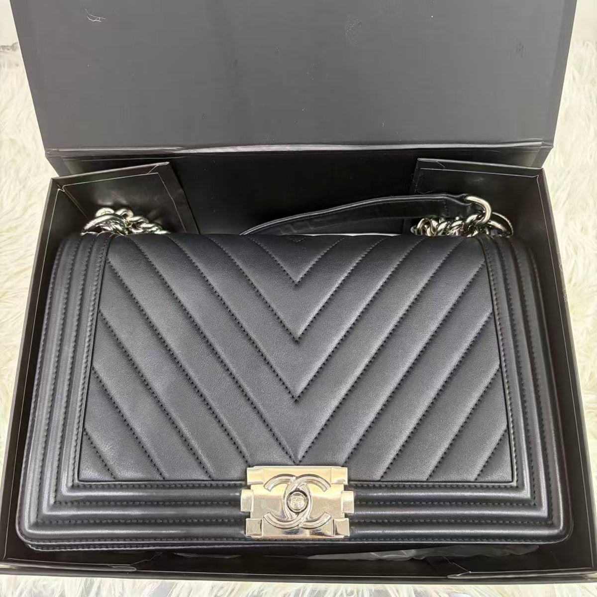 Chanel Chevron Large Black Shoulder Bag